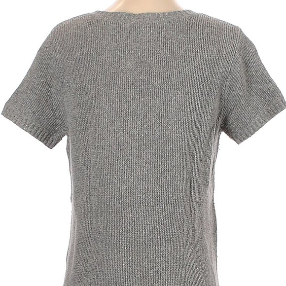 EILEEN FISHER Gray Wool Silk Blend V-Neck Short Sleeve Pockets Sweater Size XS - Picture 4 of 4